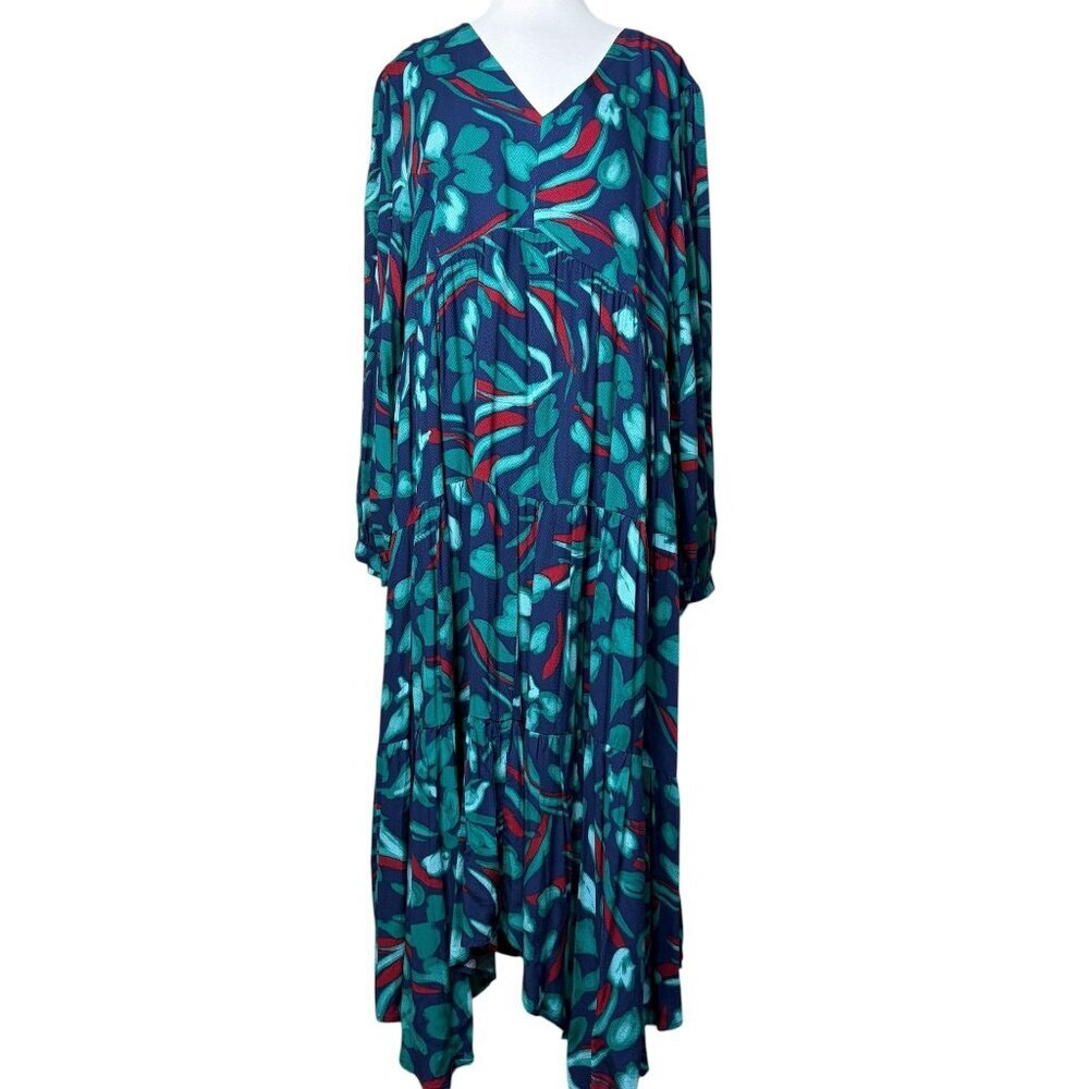 Nurture Long Sleeve Maxi Dress Womens Plus Size 2X Navy Blue Green